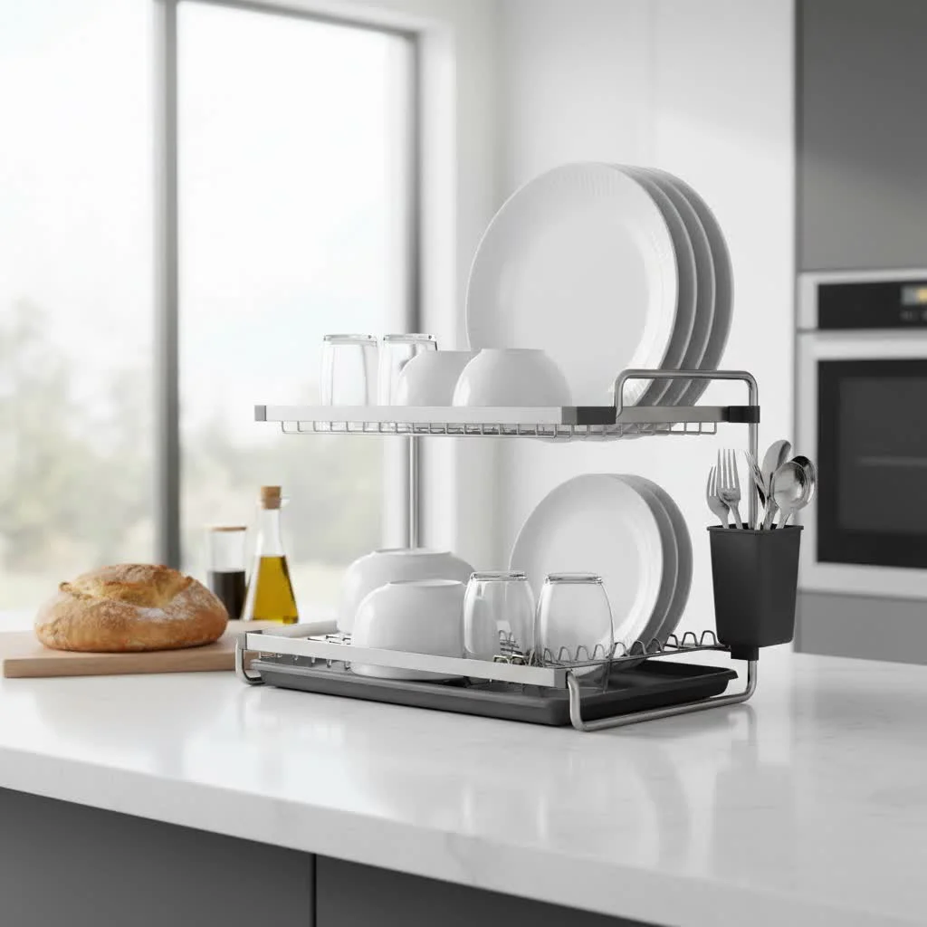 IKEA dish racks and drying mats on a kitchen counter