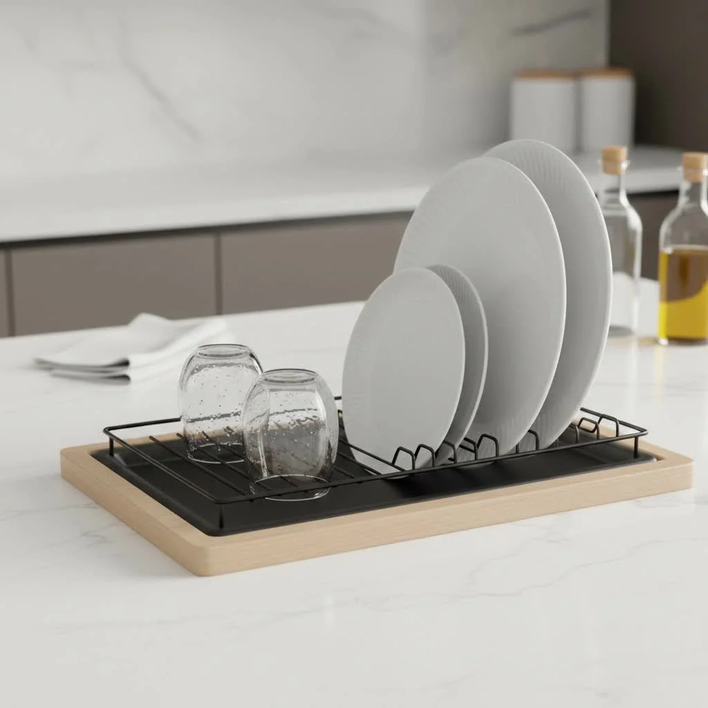 Simplehuman dish drying rack with dishes