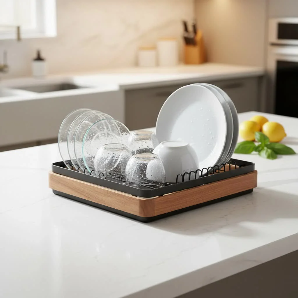 Compact kitchen with a small sink dish rack